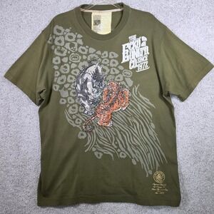 Ecko Unltd Mens XL Olive Green Sequin Tiger Rhino Graphic T-Shirt Y2K Streetwear
